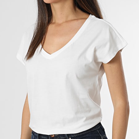 Only - Tee Shirt Col V Femme Winnie Blanc
