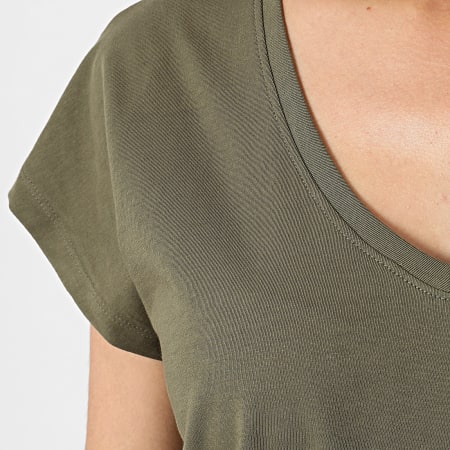 Only - Tee Shirt Col V Femme Winnie Vert Kaki