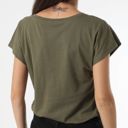 Only - Tee Shirt Col V Femme Winnie Vert Kaki
