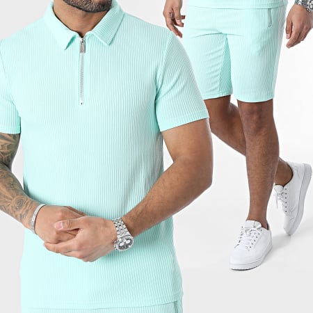 Zayne Paris  - Set di maglietta con scollo a zip e pantaloncini da jogging verde chiaro