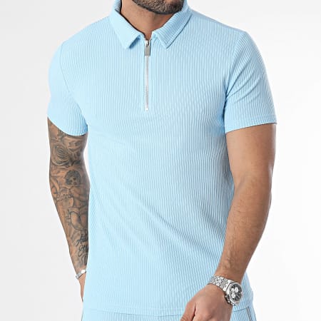 Zayne Paris  - Set di maglietta con scollo a zip e pantaloncini da jogging blu chiaro