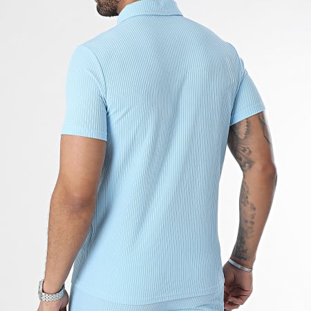 Zayne Paris  - Conjunto de camiseta con cuello de cremallera y pantalón corto azul claro