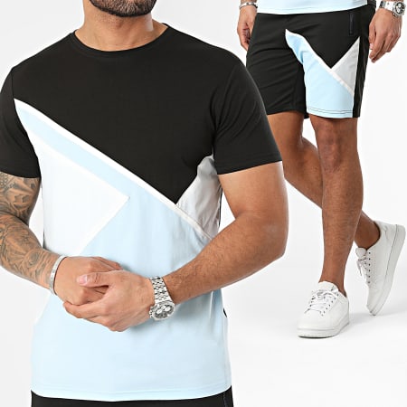 Zayne Paris  - Set di maglietta e pantaloncini da jogging neri e blu chiaro