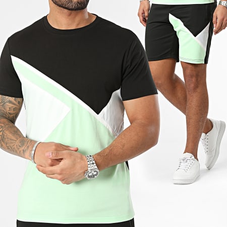 Zayne Paris  - Zwart lichtgroen T-shirt en joggingshortset