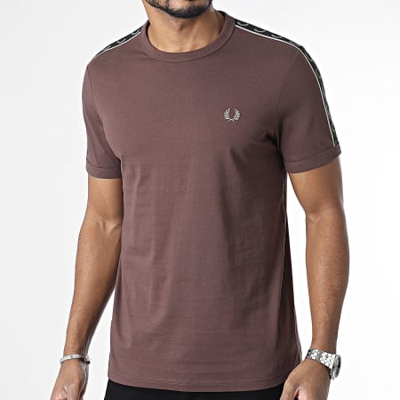 Fred Perry - Tee Shirt A Bandes Contrast Tape Ringer M4613 Marron