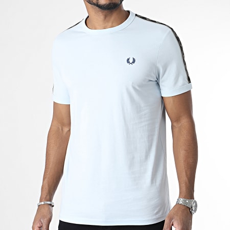 Fred Perry - Tee Shirt A Bandes Contrast Tape Ringer M4613 Bleu Clair