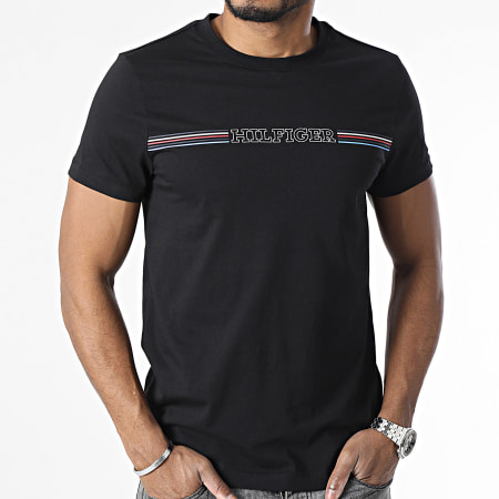 Tommy Hilfiger - Camiseta a rayas en el pecho 4428 Negro