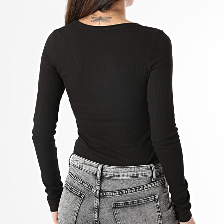 Tommy Jeans - Maglietta donna Essential 7990 nera a maniche lunghe con scollo a V