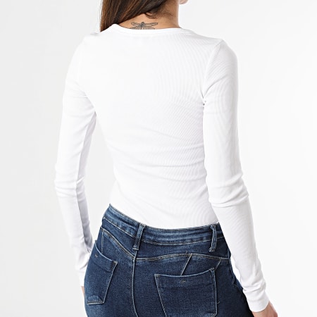 Tommy Jeans - Maglietta donna Essential 7990 bianca con scollo a V a maniche lunghe