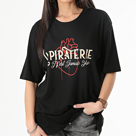 La Piraterie - Maglietta oversize nera da donna con cuore Ratpi