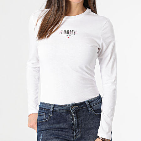 Tommy Jeans - Tee Shirt Manches Longues Slim Femme Essential Logo 7840 Blanc