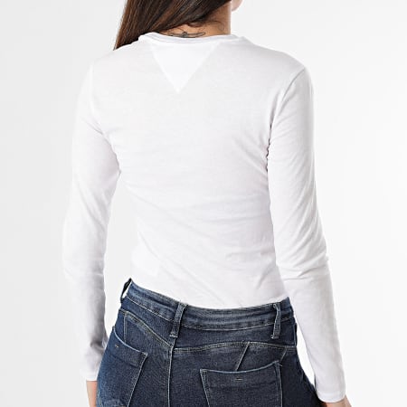 Tommy Jeans - Tee Shirt Manches Longues Slim Femme Essential Logo 7840 Blanc