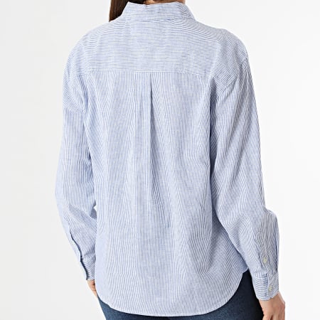 Tommy Jeans - Camisa de rayas de manga larga para mujer Boxy Stripe Linen 7737 White Royal Blue