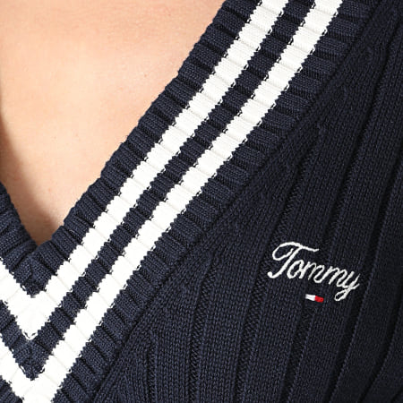 Tommy Jeans - Jersey de mujer con cuello en V Script 7758 Azul marino