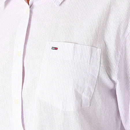 Tommy Jeans - Camicia a righe a maniche lunghe Donna Boxy Stripe Linen 7737 Bianco Lila