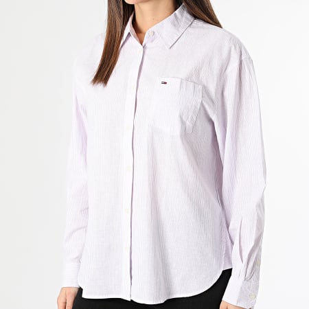Tommy Jeans - Chemise Manches Longues A Rayures Femme Boxy Stripe Linen 7737 Blanc Lila