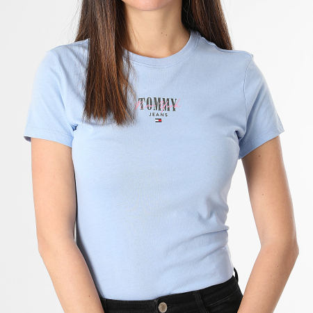 Tommy Jeans - Tee Shirt Slim Femme Essential Logo 7839 Bleu Clair