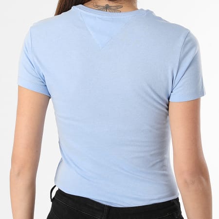 Tommy Jeans - Camiseta de mujer Essential Logo Slim 7839 Azul claro