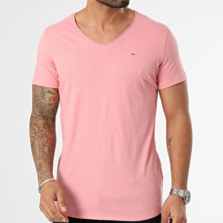 Tommy Jeans - Tee Shirt Col V Jaspe 9587 Rose Chiné