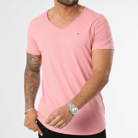 Tommy Jeans - Tee Shirt Col V Jaspe 9587 Rose Chiné