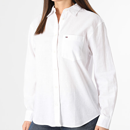 Tommy Jeans - Camicia da donna a maniche lunghe in misto lino solido 7735 Bianco
