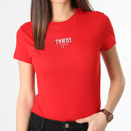 Tommy Jeans - Camiseta de mujer Essential Logo Slim Tee 7839 Rojo