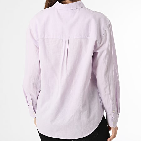 Tommy Jeans - Camisa de manga larga para mujer 7735 Lila de mezcla de lino sólido