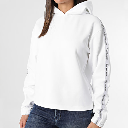 Calvin Klein - Sudadera con capucha a rayas para mujer 3078 Blanco