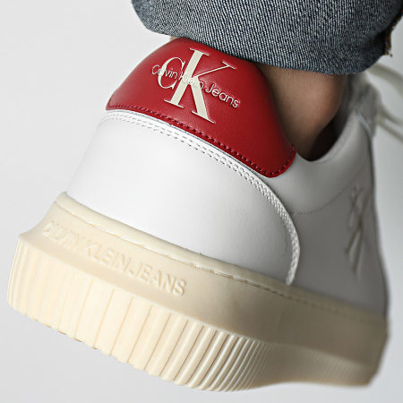 Calvin Klein - Chunky Supsole Mono Leather 0068 Blanco Brillante Blanco Cremoso Granate Sneakers