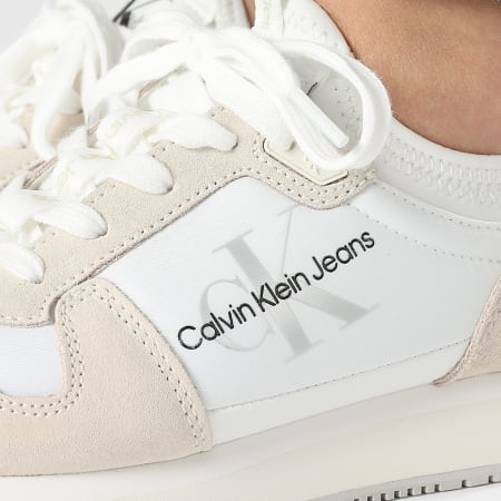 Calvin Klein - Zapatillas de deporte para mujer Runner Sock Lace Up 0840 Bright White Creamy White