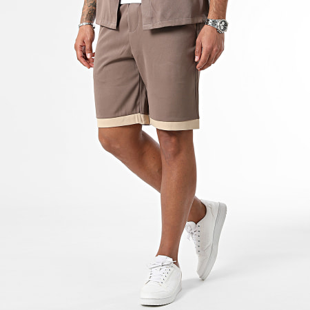 Frilivin - Korte mouwen shirt en joggingbroek bruin beige set