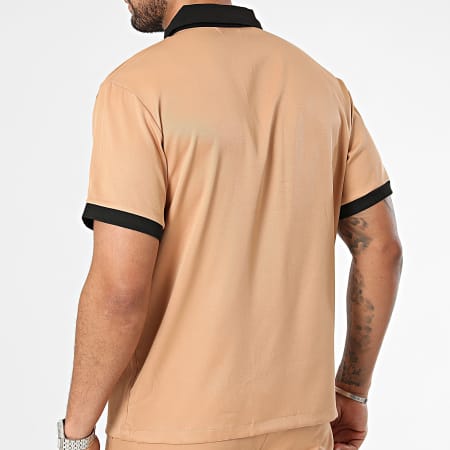Frilivin - Set camicia a maniche corte e pantaloncini da jogging color cammello