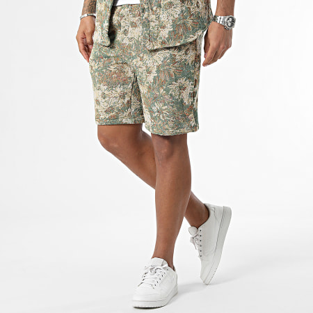 Frilivin - Camicia a maniche corte e pantaloncini da jogging verde beige