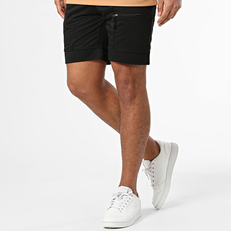 Frilivin - Conjunto de camiseta negra camel y pantalón corto de jogging