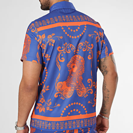 Frilivin - Set camicia a maniche corte e pantaloncini da jogging blu-arancio
