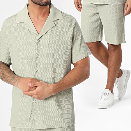 Frilivin - Conjunto de camisa de manga corta y pantalón corto verde caqui