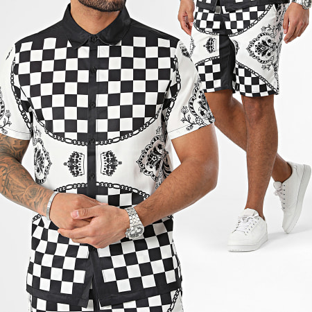 Frilivin - Conjunto de camisa de manga corta y pantalón corto Jogging Blanco Negro