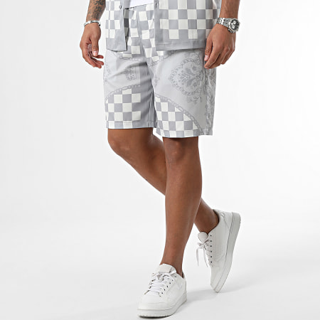 Frilivin - Set camicia a maniche corte e pantaloncini da jogging grigio-bianco
