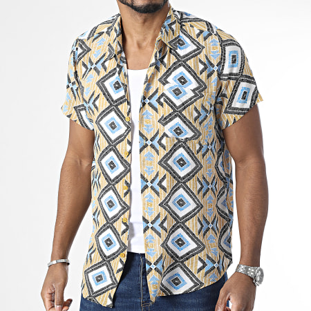 Frilivin - Chemise manches Courtes Jaune Blanc Bleu