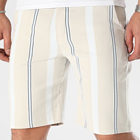 Frilivin - Pantalones cortos chinos a rayas azul y beige