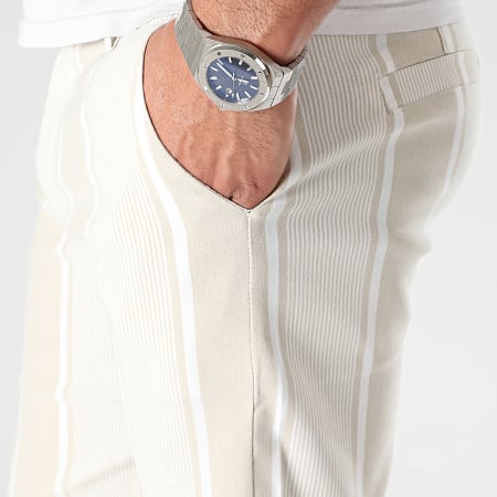 Frilivin - Pantalones cortos chinos de rayas beige y blancas