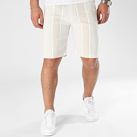 Frilivin - Pantalones cortos chinos de rayas beige y blancas