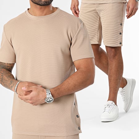 Frilivin - Set di maglietta e pantaloncini da jogging color cammello