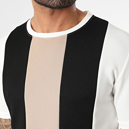 Frilivin - Conjunto de camiseta blanca negra camel y pantalón corto de jogging