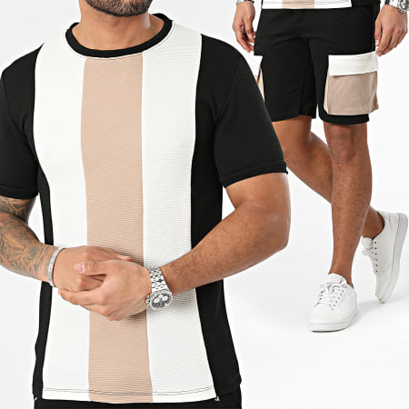 Frilivin - Set di maglietta e pantaloncini da jogging in cammello bianco e nero