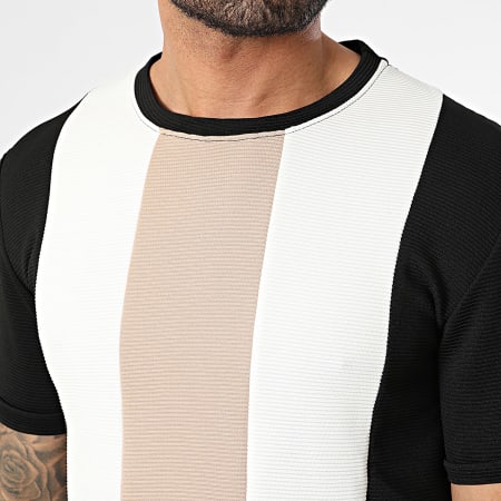 Frilivin - Conjunto de camiseta negra blanca camel y pantalón corto de jogging