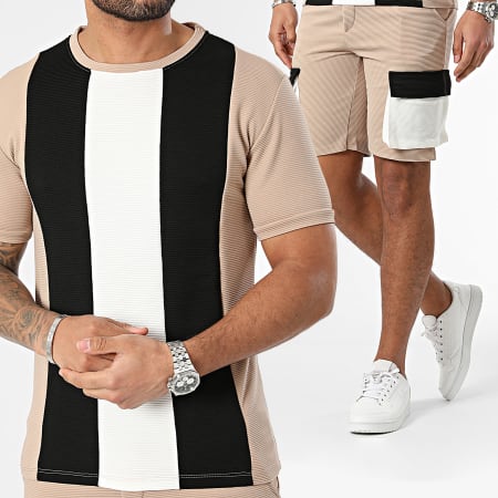 Frilivin - Cammello Set composto da maglietta bianca e nera e pantaloncini da jogging