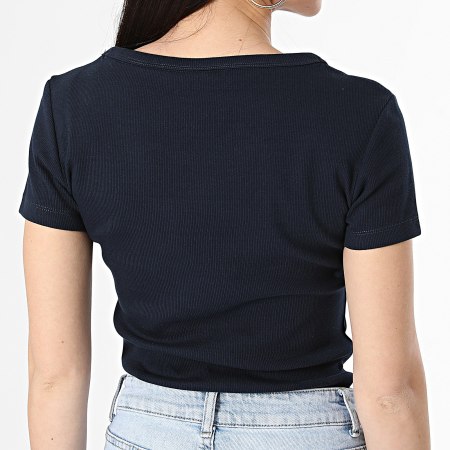 Tommy Jeans - Camiseta mujer cuello pico Slim Essential Rib 7385 Azul marino