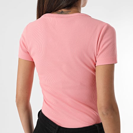 Tommy Jeans - T-shirt donna con scollo a V Slim Essential Rib 7385 Pink