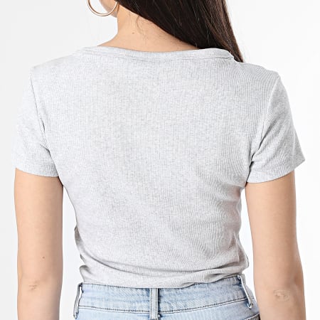 Tommy Jeans - Camiseta de mujer con cuello en V Slim Essential Rib 7385 Heather Grey